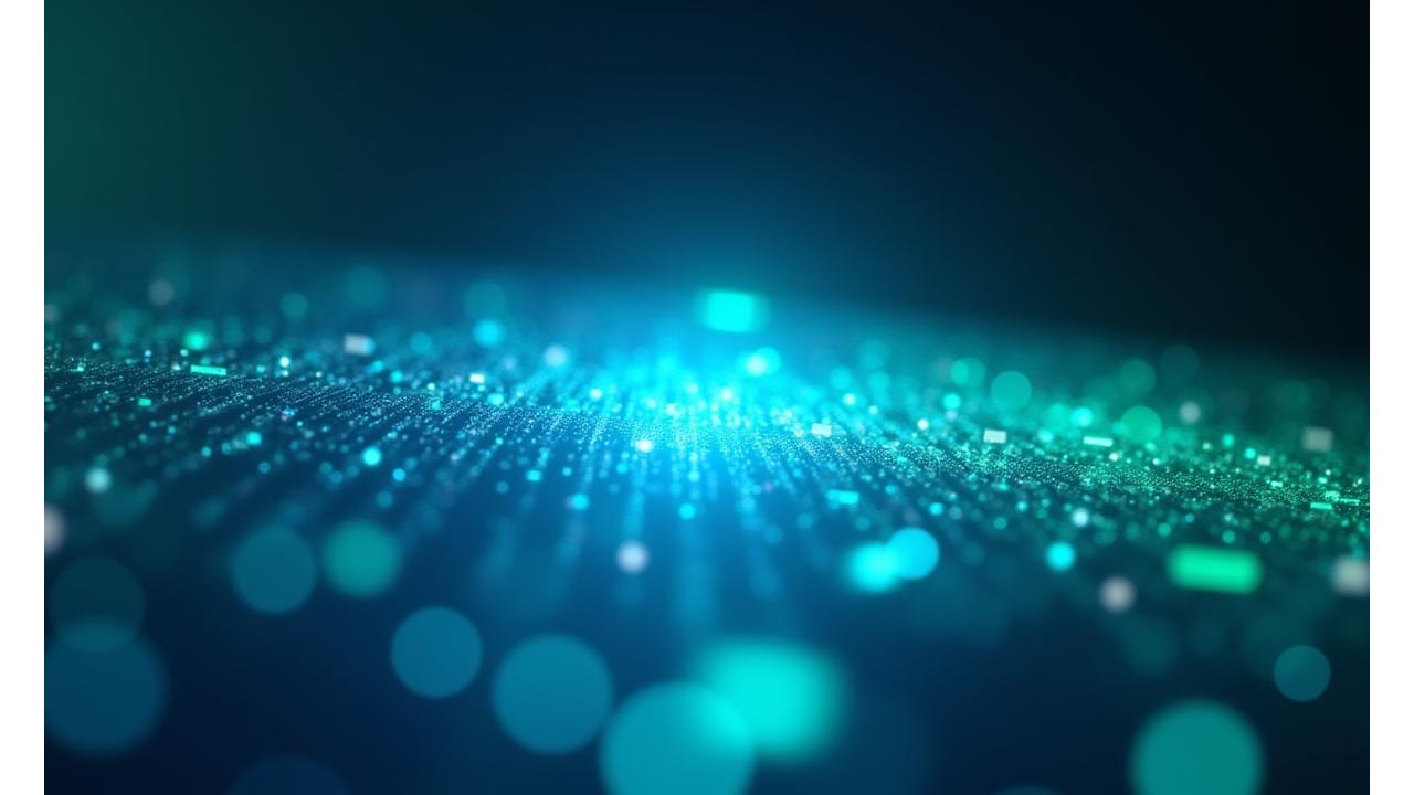 Diseño futurista de una interfaz de usuario mostrando datos de bienestar en una pantalla holográfica, con elementos de luz azul y verde, implicando progreso tecnológico.